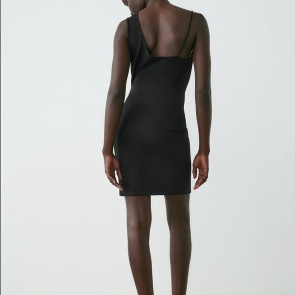 ZARA Black Asymmetrical Asymmetric Bodycon Dress LBD Size M - Picture 3 of 9